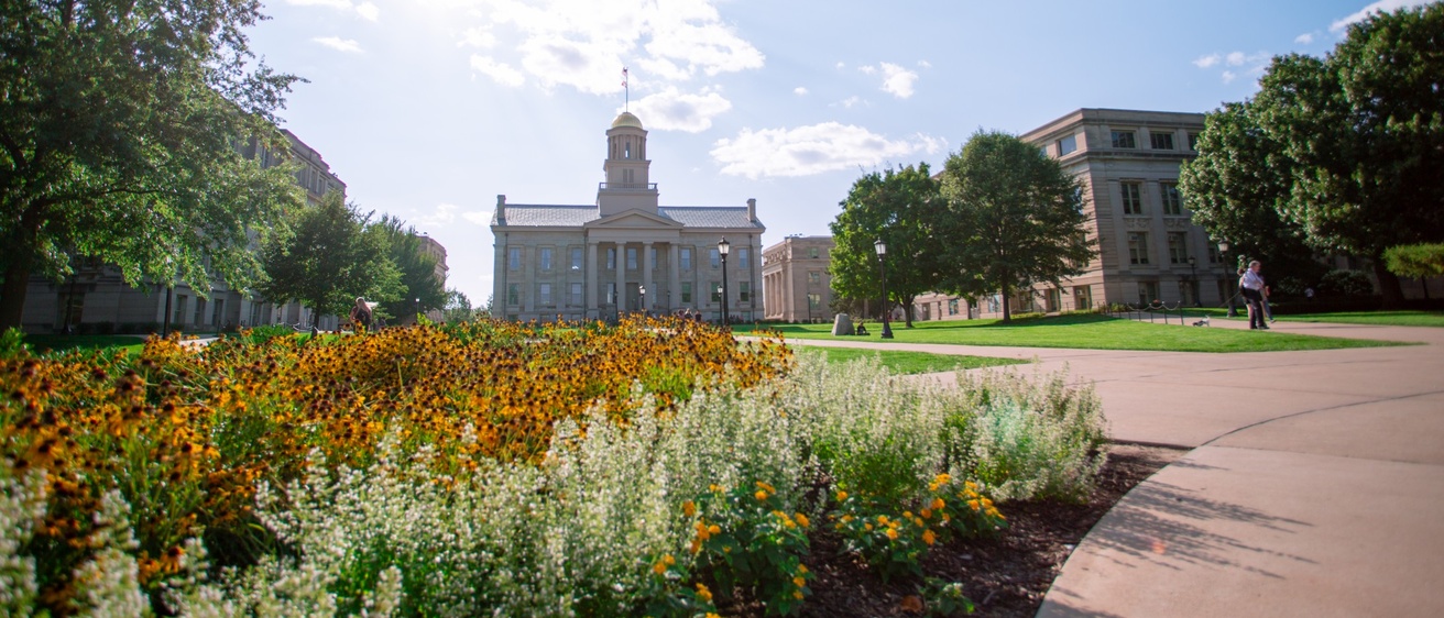 university of iowa campus with flowers