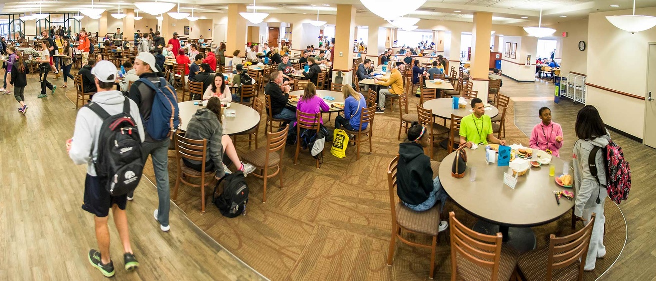 Burge dining hall with students eating